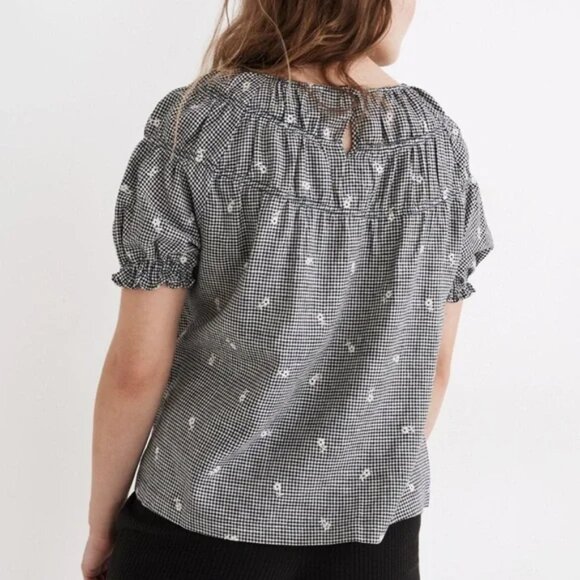 Madewell Embroidered Gingham Shirred Puff-Sleeve Top Medium - Picture 4 of 7